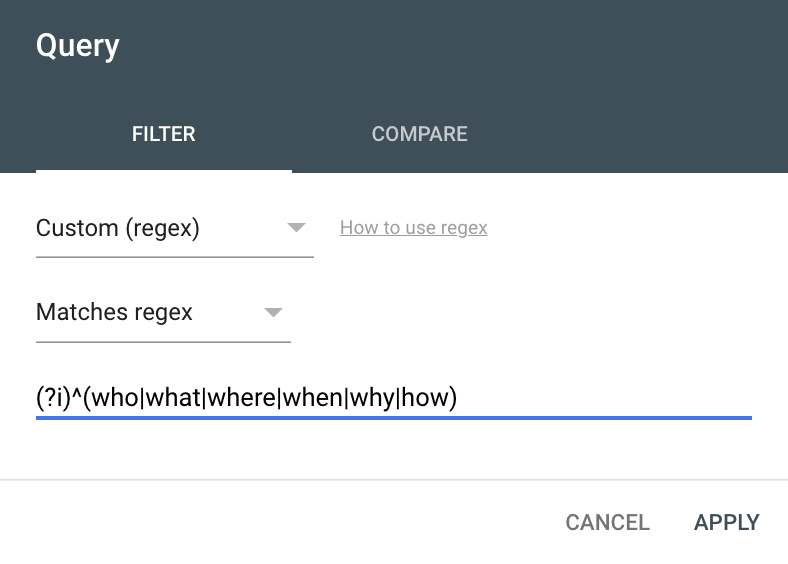 Using keyword filter and search in Google Search Console