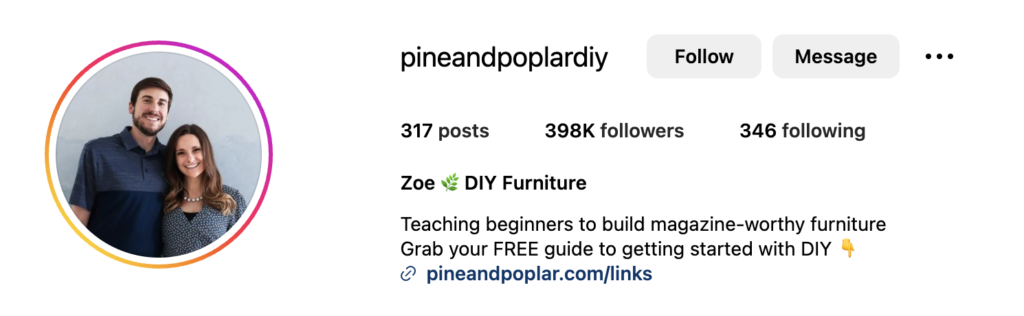 Instagram profile for Pine and Poplar DIY