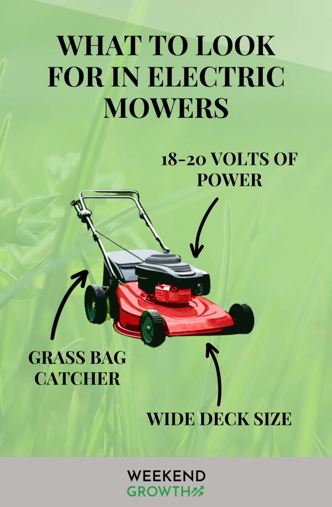 Graphic design template showcasing features of a lawnmower