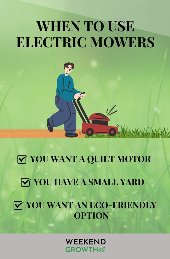 Graphic design indicating when/why to use a particular lawnmower