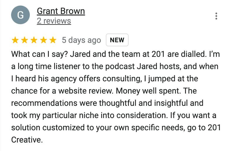 Sample review of a former 201 Creative client
