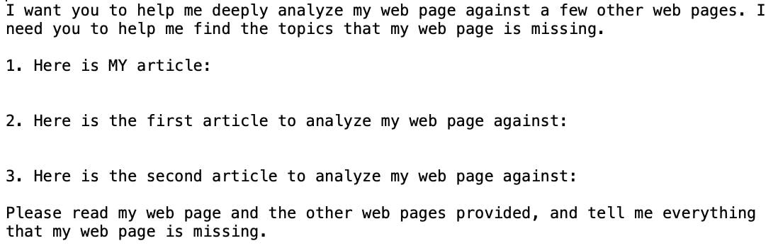 Another ChatGPT sample prompt framework for a web page analysis