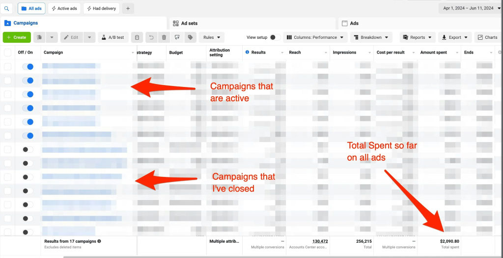 Sample of a Campaign Ad history report