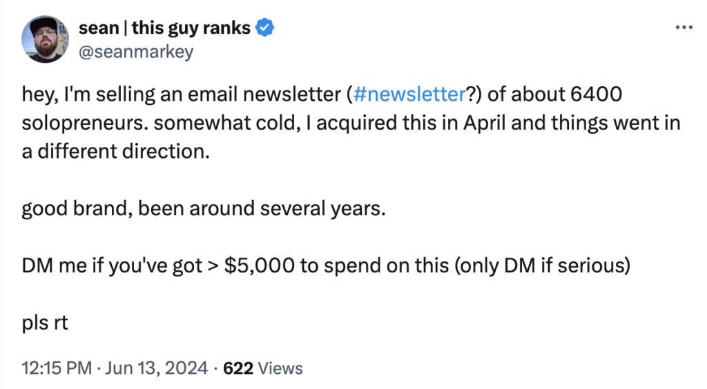 Screencap of a Twitter post selling a newsletter