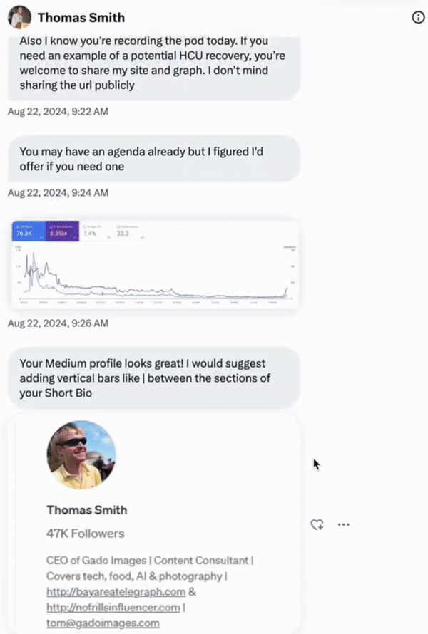 Interactive gif showing exchange of messages between another person regarding Medium