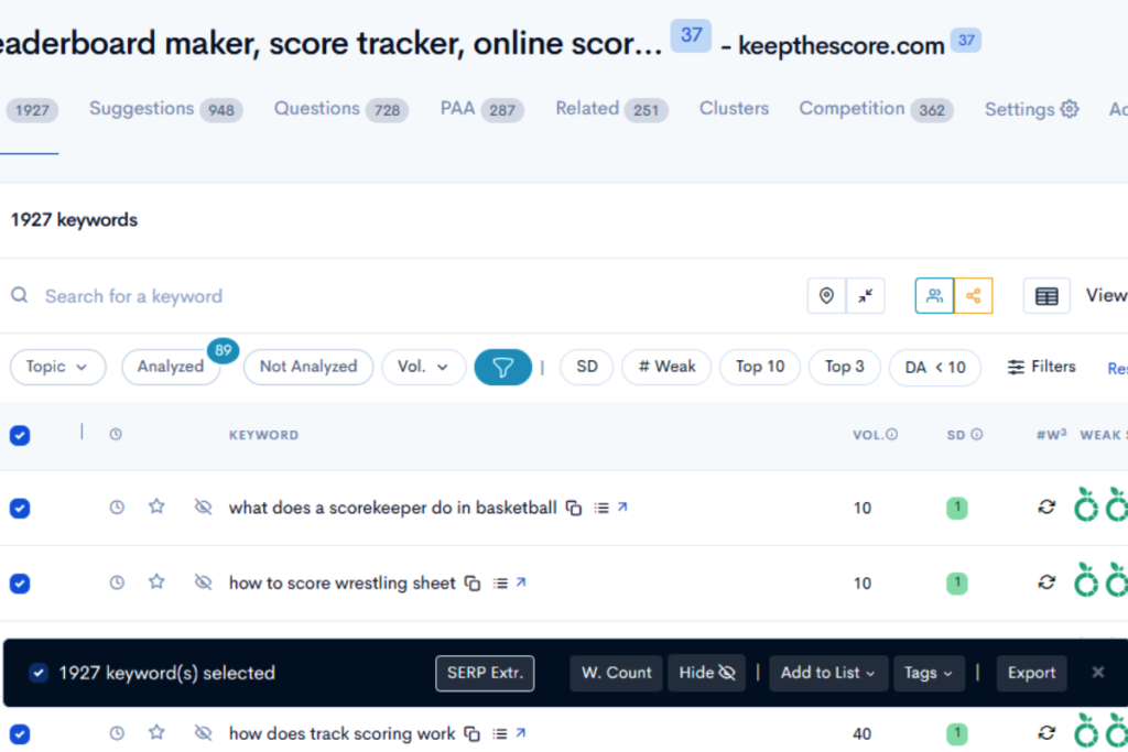Using the SERP feature in Low Fruits