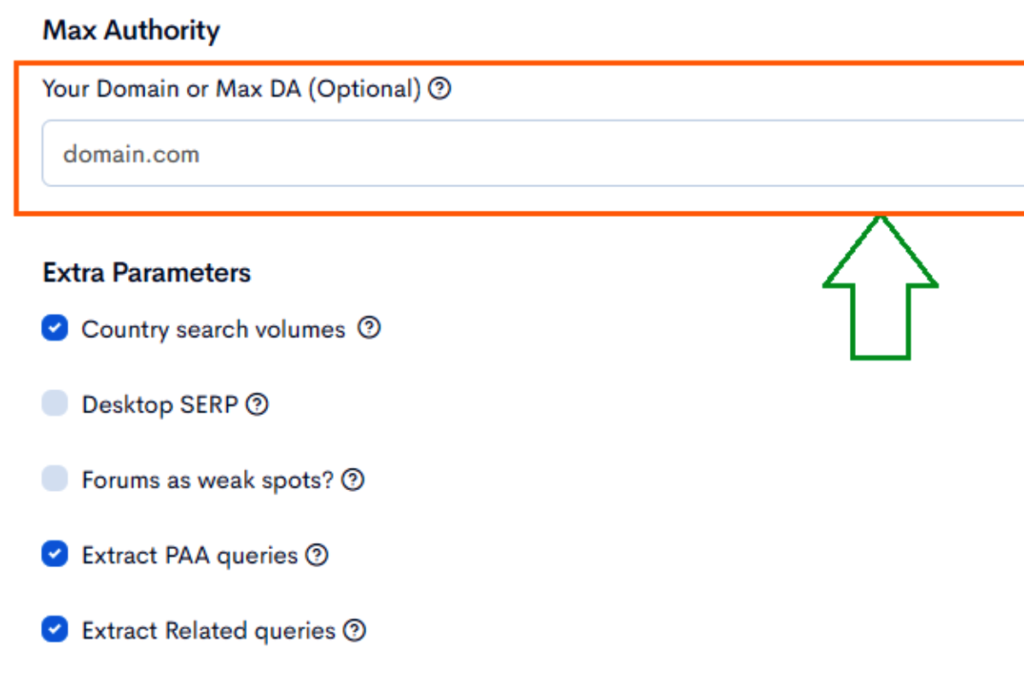 Domain and Max DA options in Advanced Search in Low Fruits