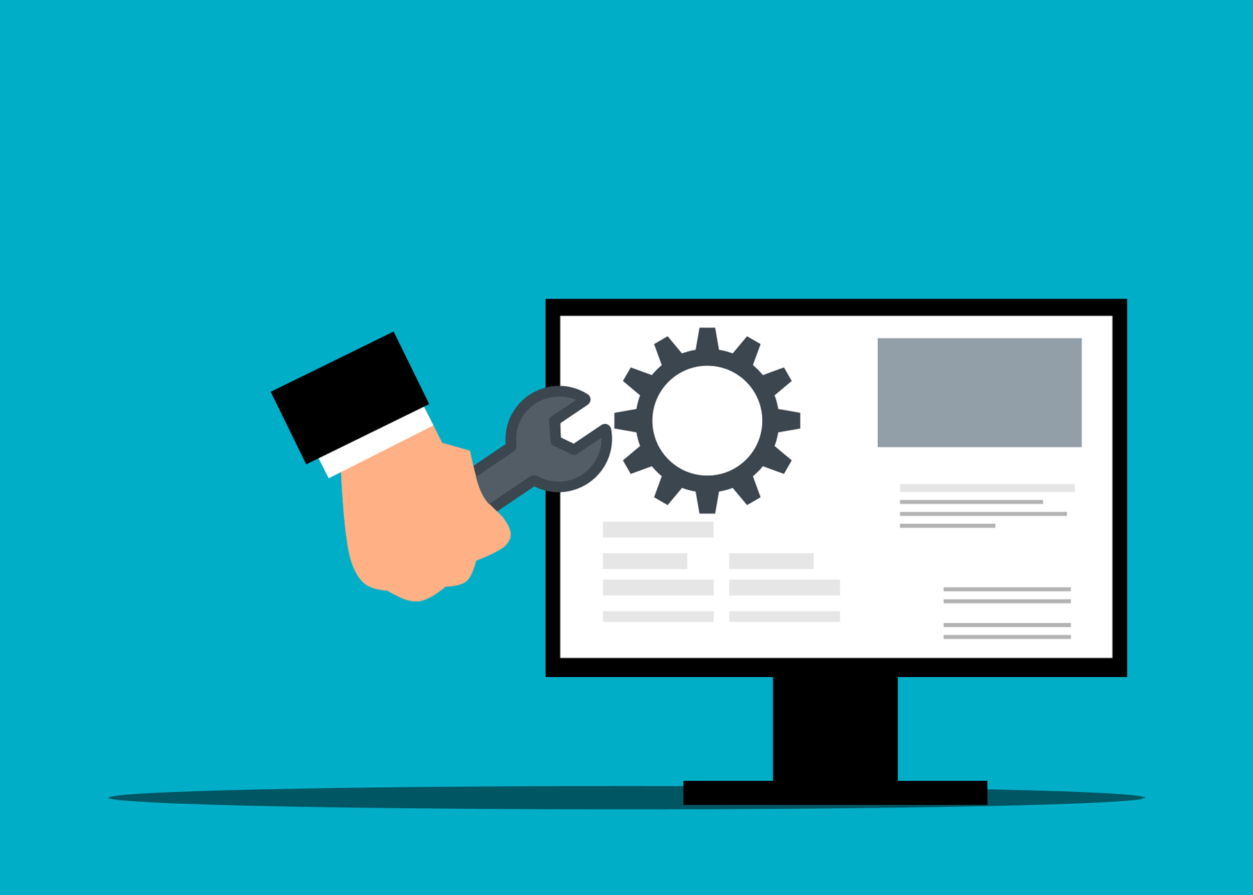 Graphic image of a hand holding a tool representing the act of fixing a website