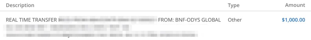 Financial record of a sold site on ODYS