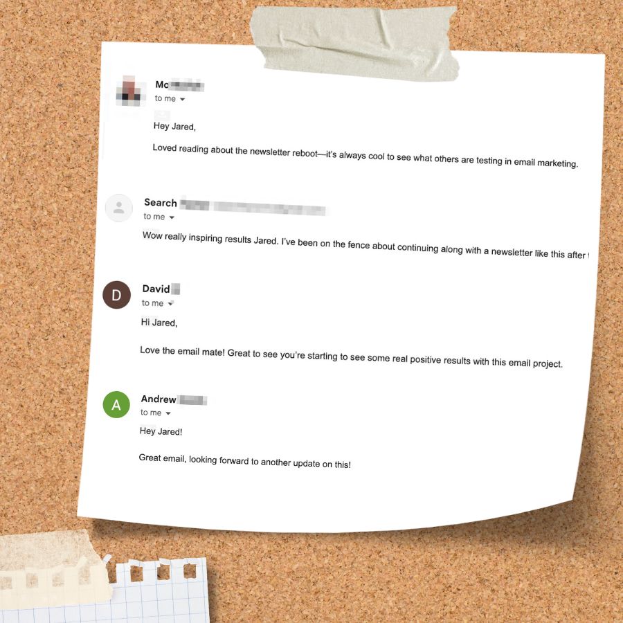 Graphic image of replies from various people to a particular email