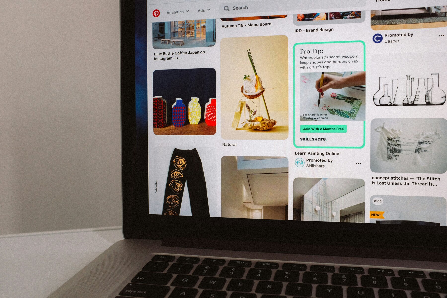 Pinterest homepage showcasing various creative images, including designs and decor inspirations.